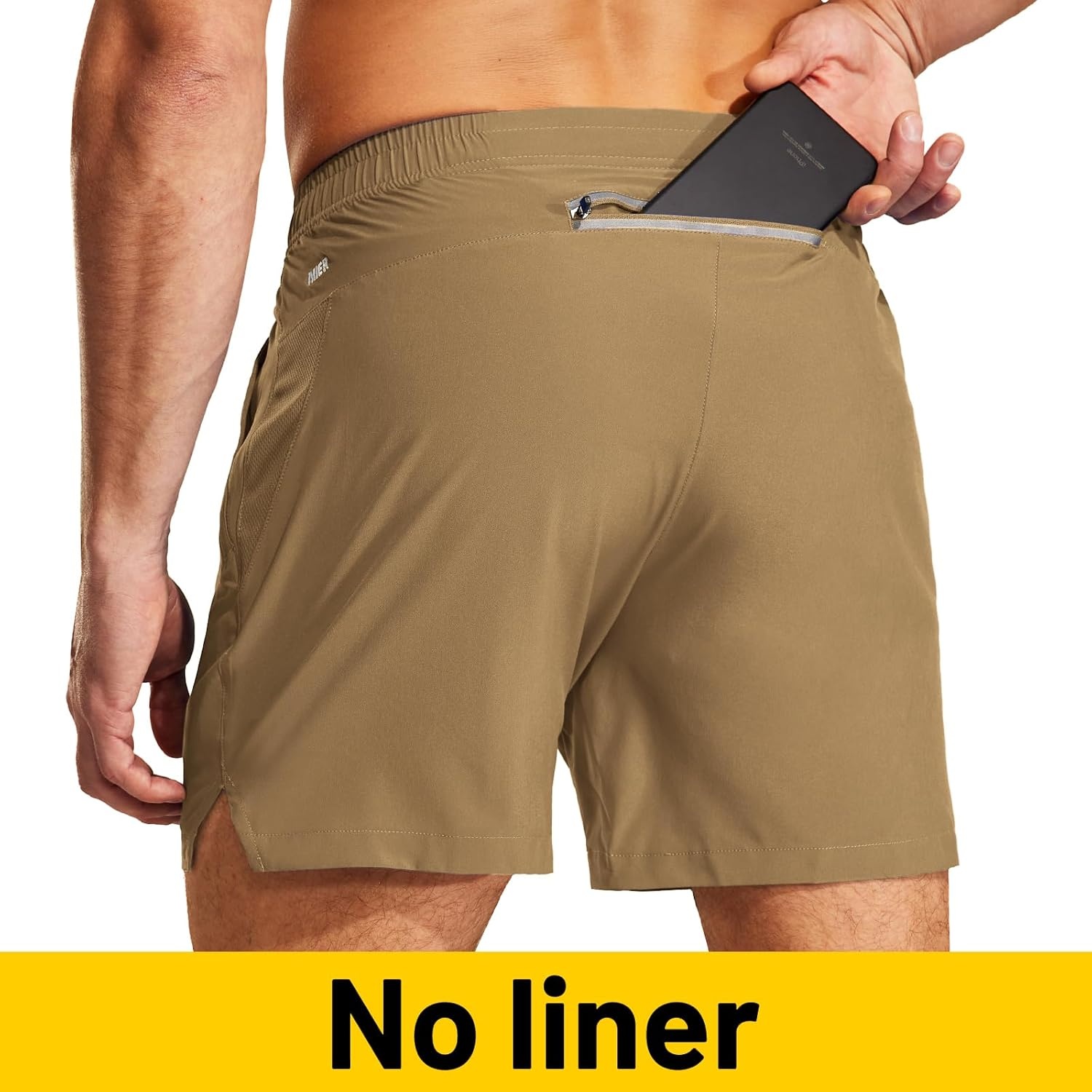 image:imageMIER Mens Workout Running Shorts Quick Dry Active 5 Inches Shorts with Pockets Lightweight BreathableKhaki With Zipper