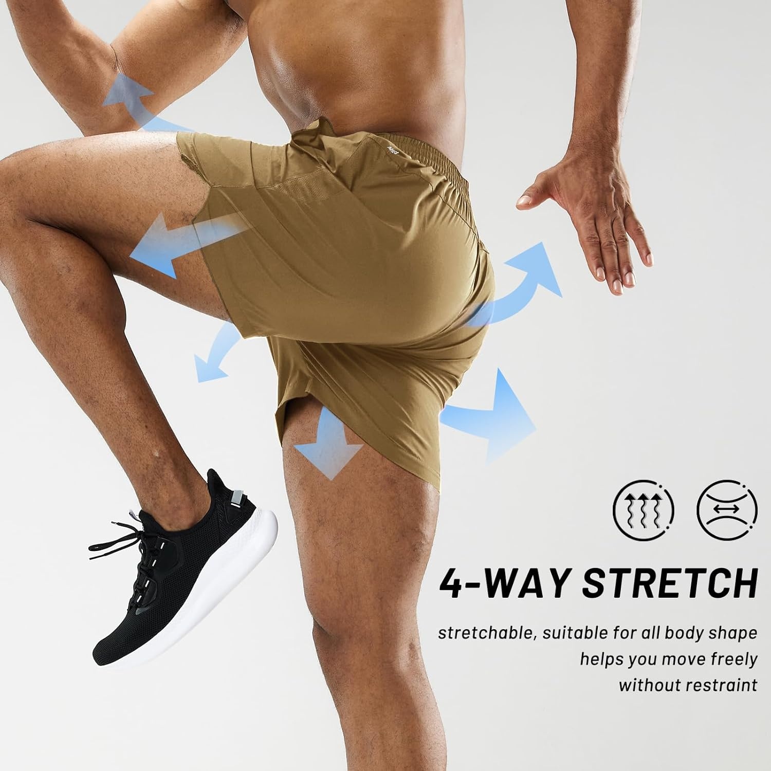 image:imageMIER Mens Workout Running Shorts Quick Dry Active 5 Inches Shorts with Pockets Lightweight BreathableKhaki Without Zipper
