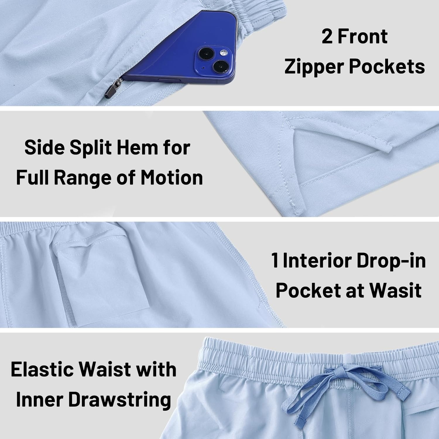 image:imageMIER Mens Workout Running Shorts Quick Dry Active 5 Inches Shorts with Pockets Lightweight BreathableLight Blue With Zipper