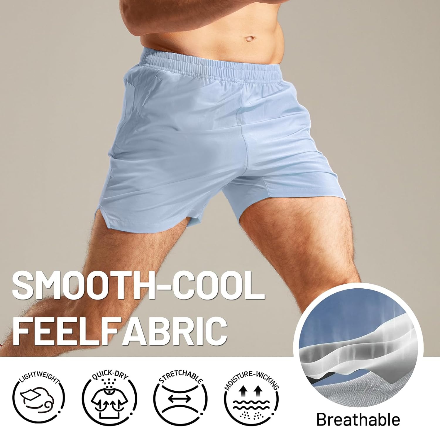 image:imageMIER Mens Workout Running Shorts Quick Dry Active 5 Inches Shorts with Pockets Lightweight BreathableLight Blue With Zipper