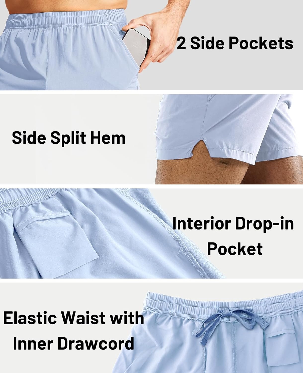 image:imageMIER Mens Workout Running Shorts Quick Dry Active 5 Inches Shorts with Pockets Lightweight BreathableLight Blue Without Zipper
