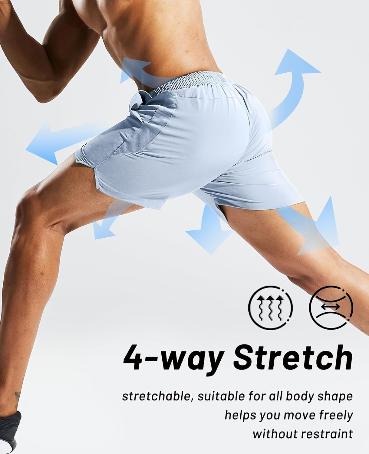 image:imageMIER Mens Workout Running Shorts Quick Dry Active 5 Inches Shorts with Pockets Lightweight BreathableLight Blue Without Zipper