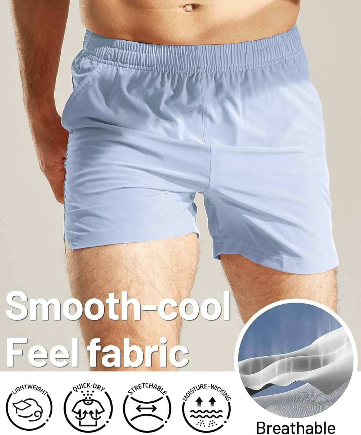 image:imageMIER Mens Workout Running Shorts Quick Dry Active 5 Inches Shorts with Pockets Lightweight BreathableLight Blue Without Zipper