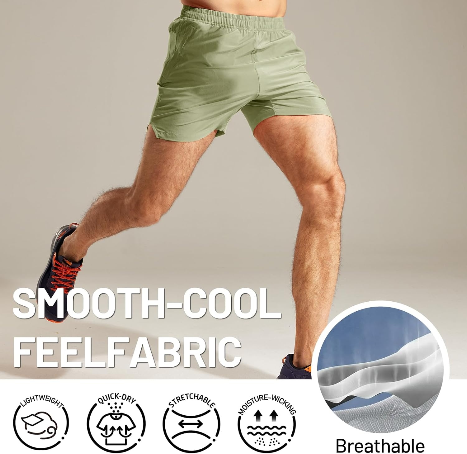 image:imageMIER Mens Workout Running Shorts Quick Dry Active 5 Inches Shorts with Pockets Lightweight BreathableLight Green With Zipper