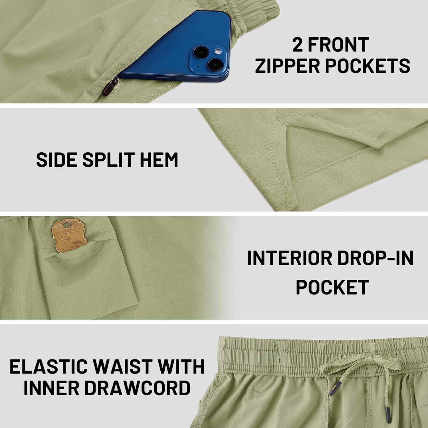image:imageMIER Mens Workout Running Shorts Quick Dry Active 5 Inches Shorts with Pockets Lightweight BreathableLight Green With Zipper