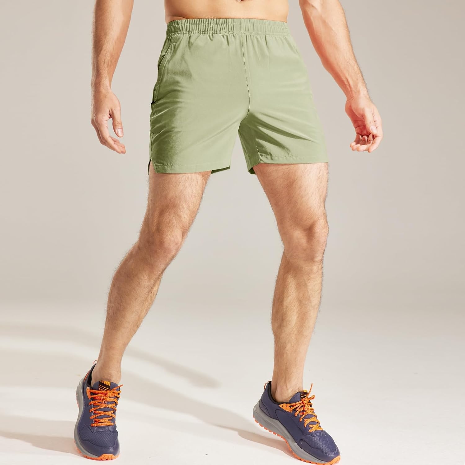 image:imageMIER Mens Workout Running Shorts Quick Dry Active 5 Inches Shorts with Pockets Lightweight BreathableLight Green With Zipper