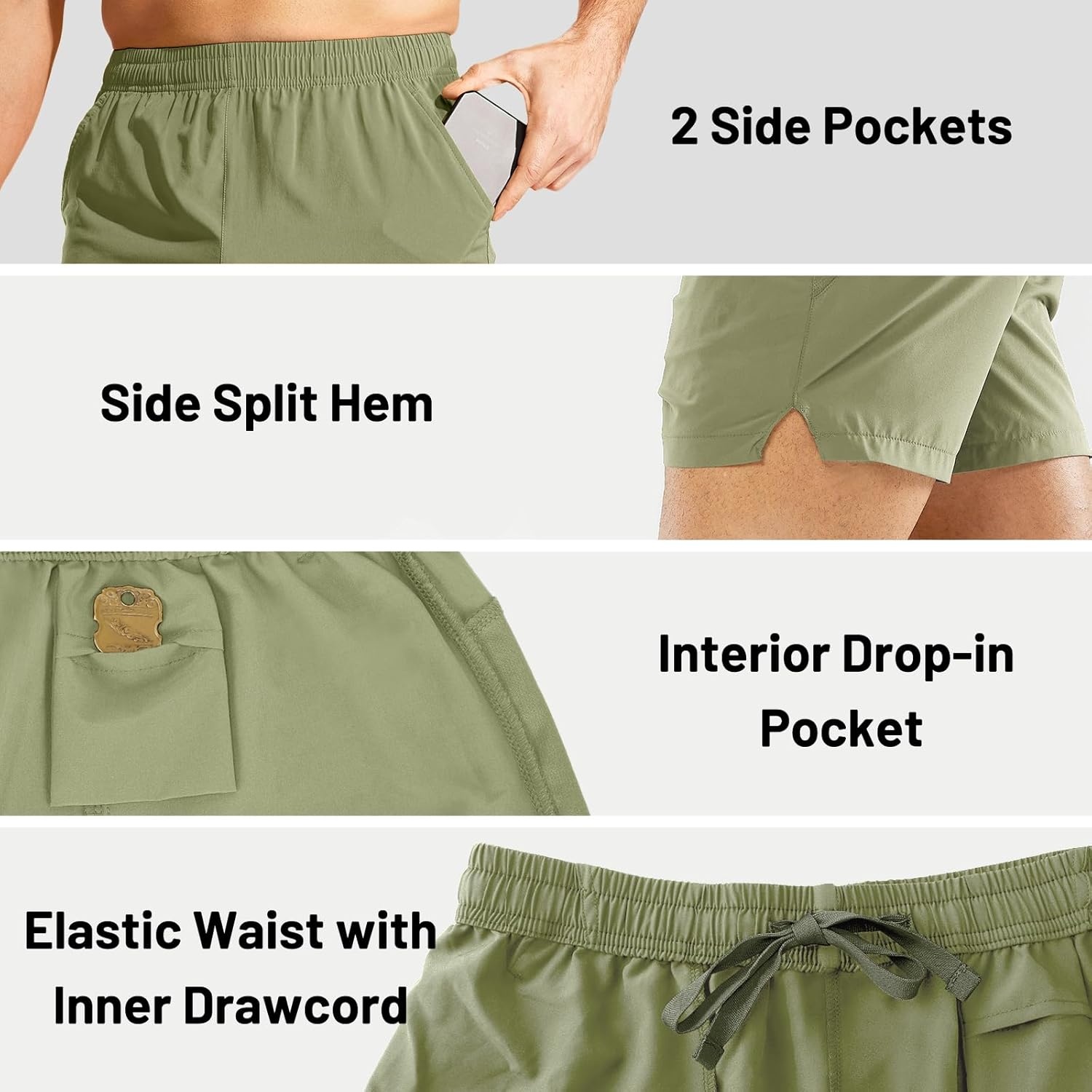 image:imageMIER Mens Workout Running Shorts Quick Dry Active 5 Inches Shorts with Pockets Lightweight BreathableLight Green Without Zipper