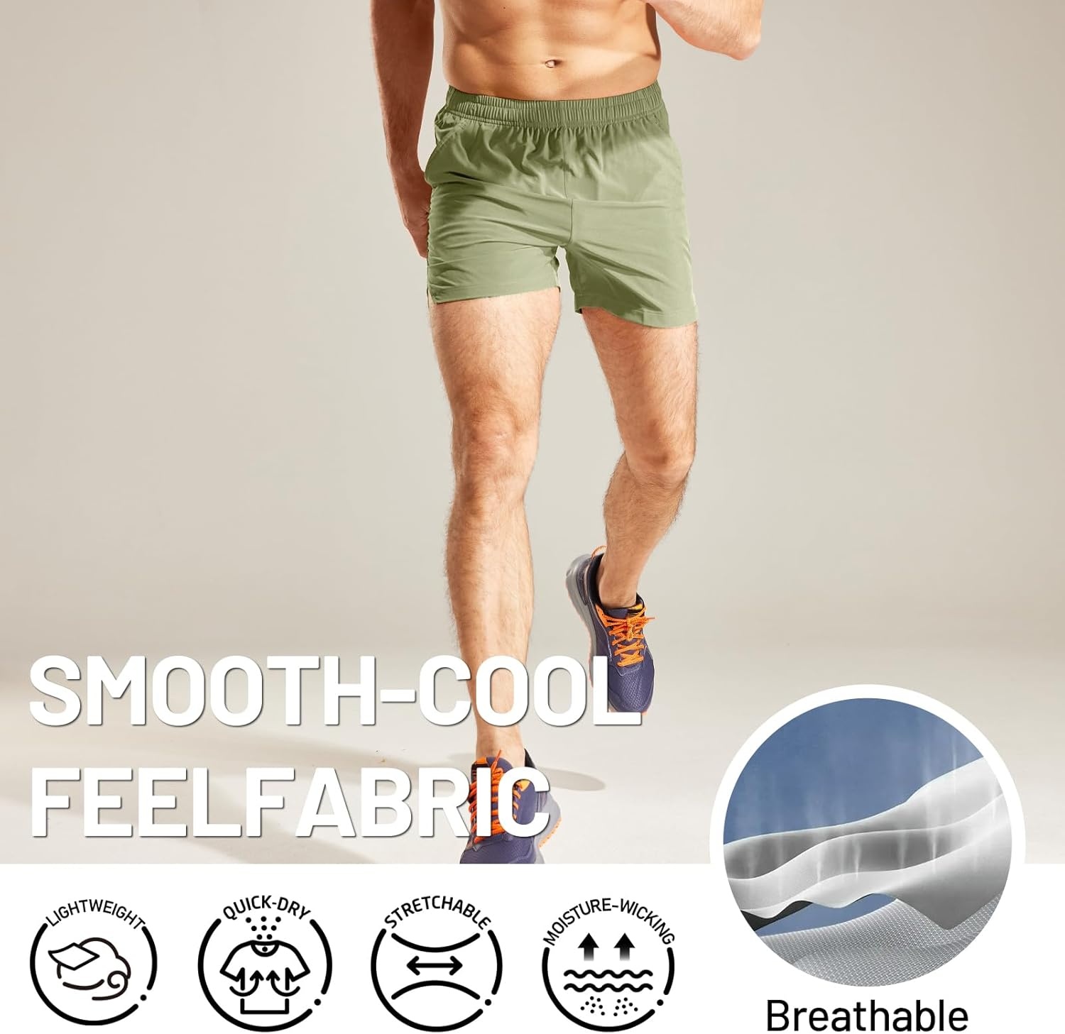 image:imageMIER Mens Workout Running Shorts Quick Dry Active 5 Inches Shorts with Pockets Lightweight BreathableLight Green Without Zipper