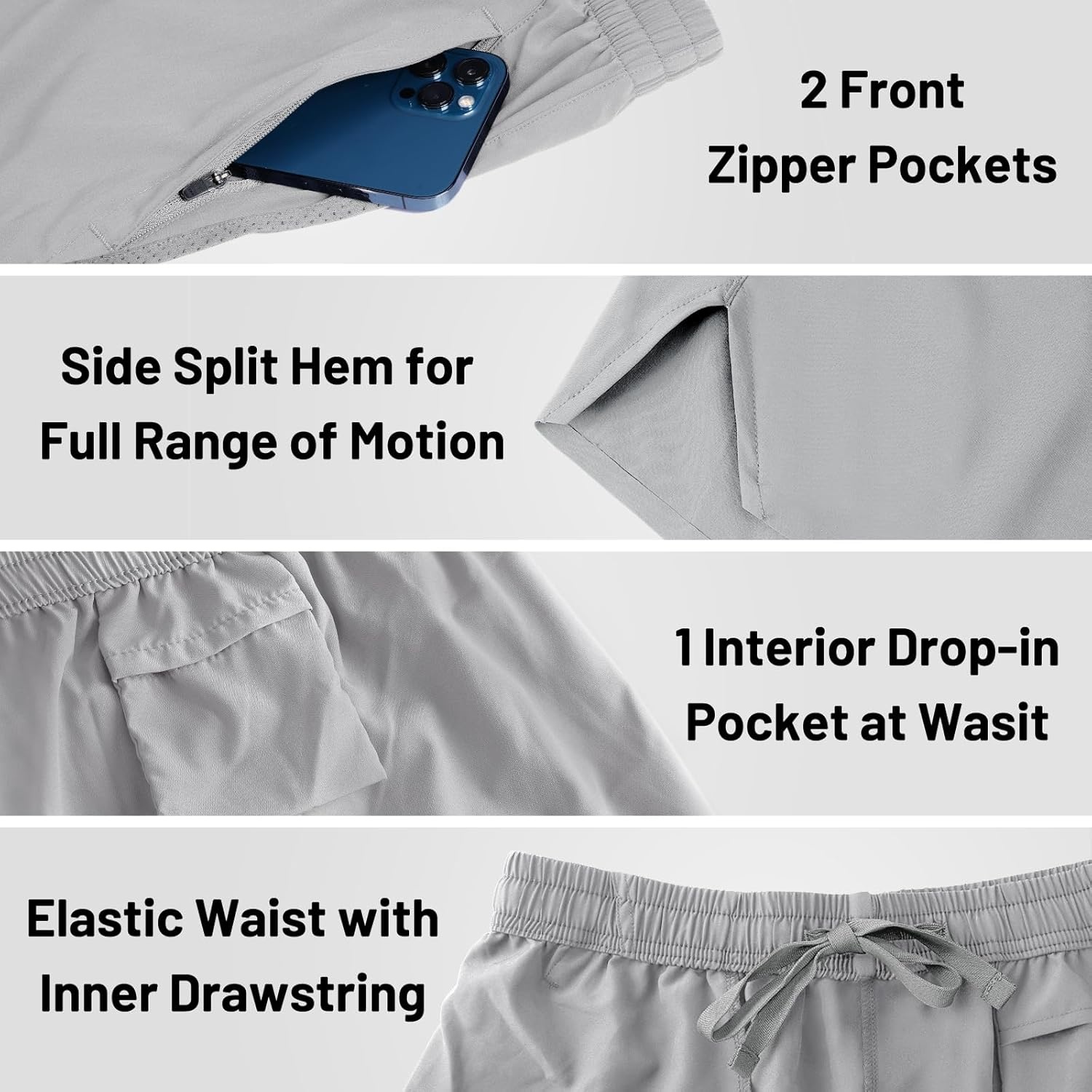 image:imageMIER Mens Workout Running Shorts Quick Dry Active 5 Inches Shorts with Pockets Lightweight BreathableLight Grey With Zipper