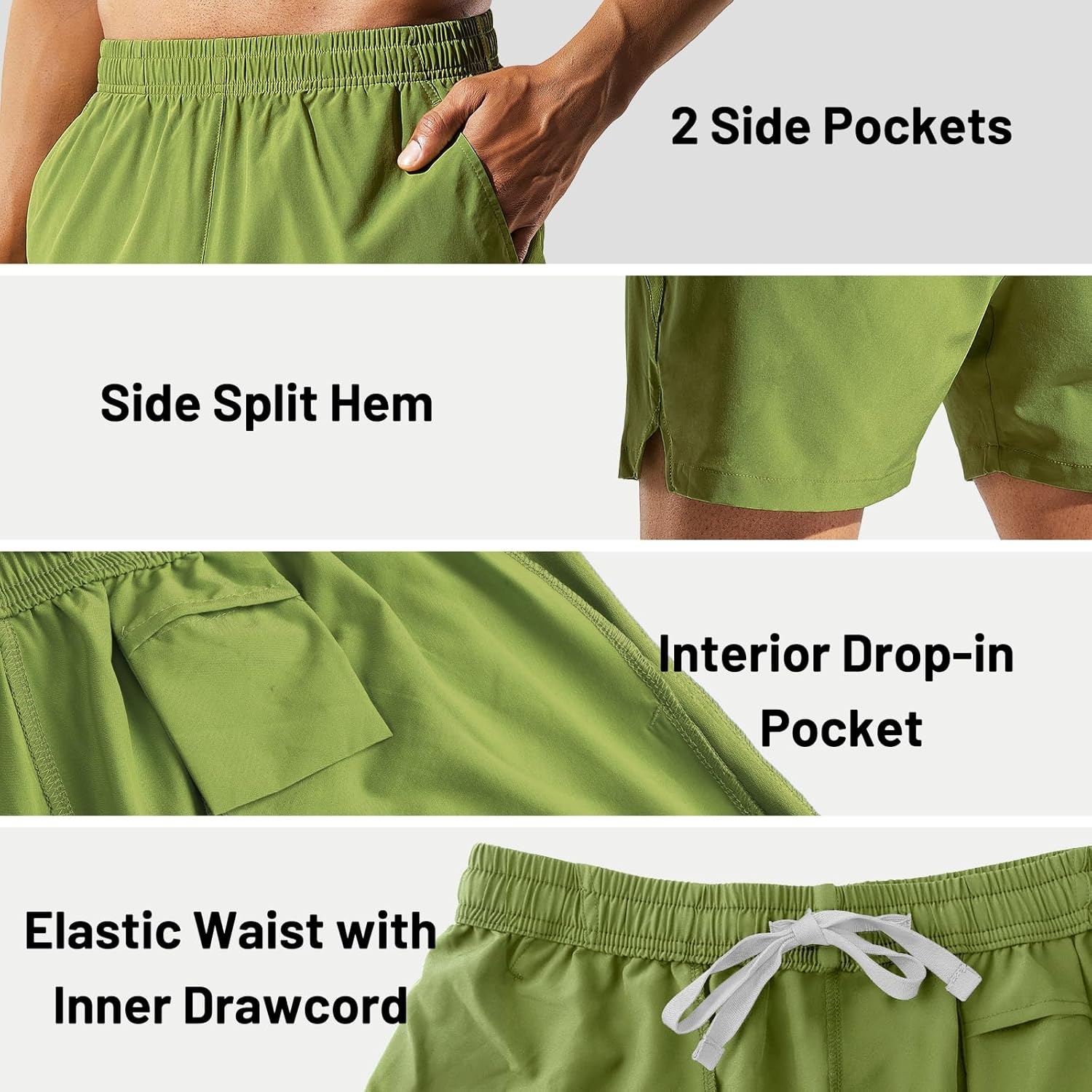 image:imageMIER Mens Workout Running Shorts Quick Dry Active 5 Inches Shorts with Pockets Lightweight BreathableMoss Green Without Zipper