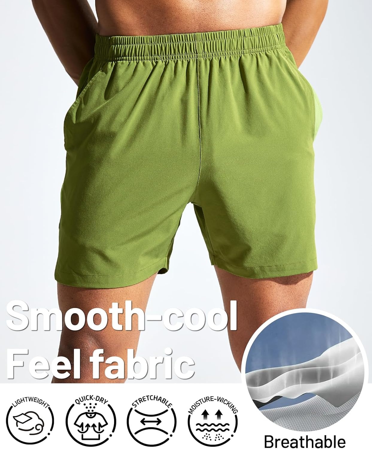 image:imageMIER Mens Workout Running Shorts Quick Dry Active 5 Inches Shorts with Pockets Lightweight BreathableMoss Green Without Zipper