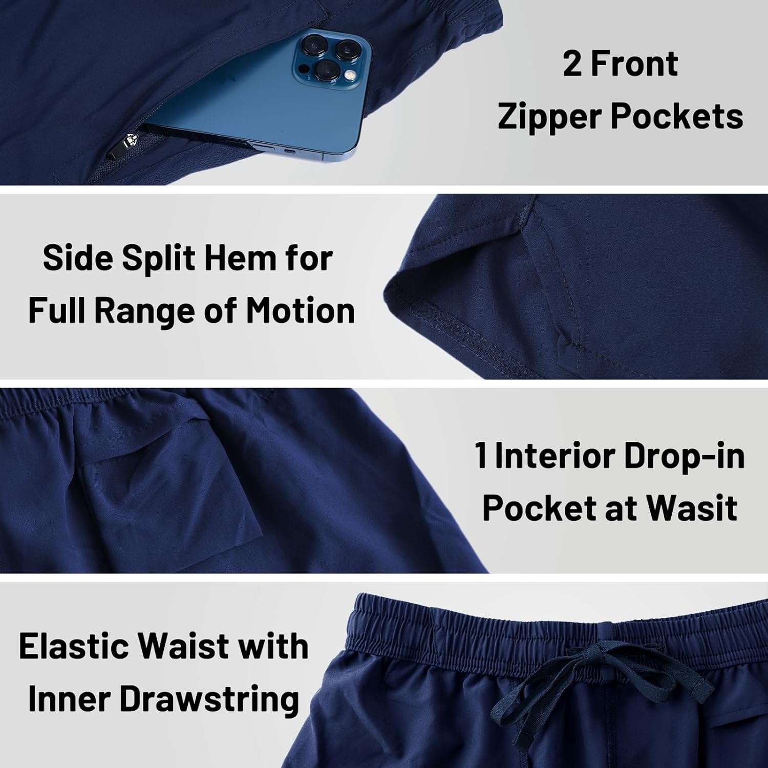 image:imageMIER Mens Workout Running Shorts Quick Dry Active 5 Inches Shorts with Pockets Lightweight BreathableNavy With Zipper