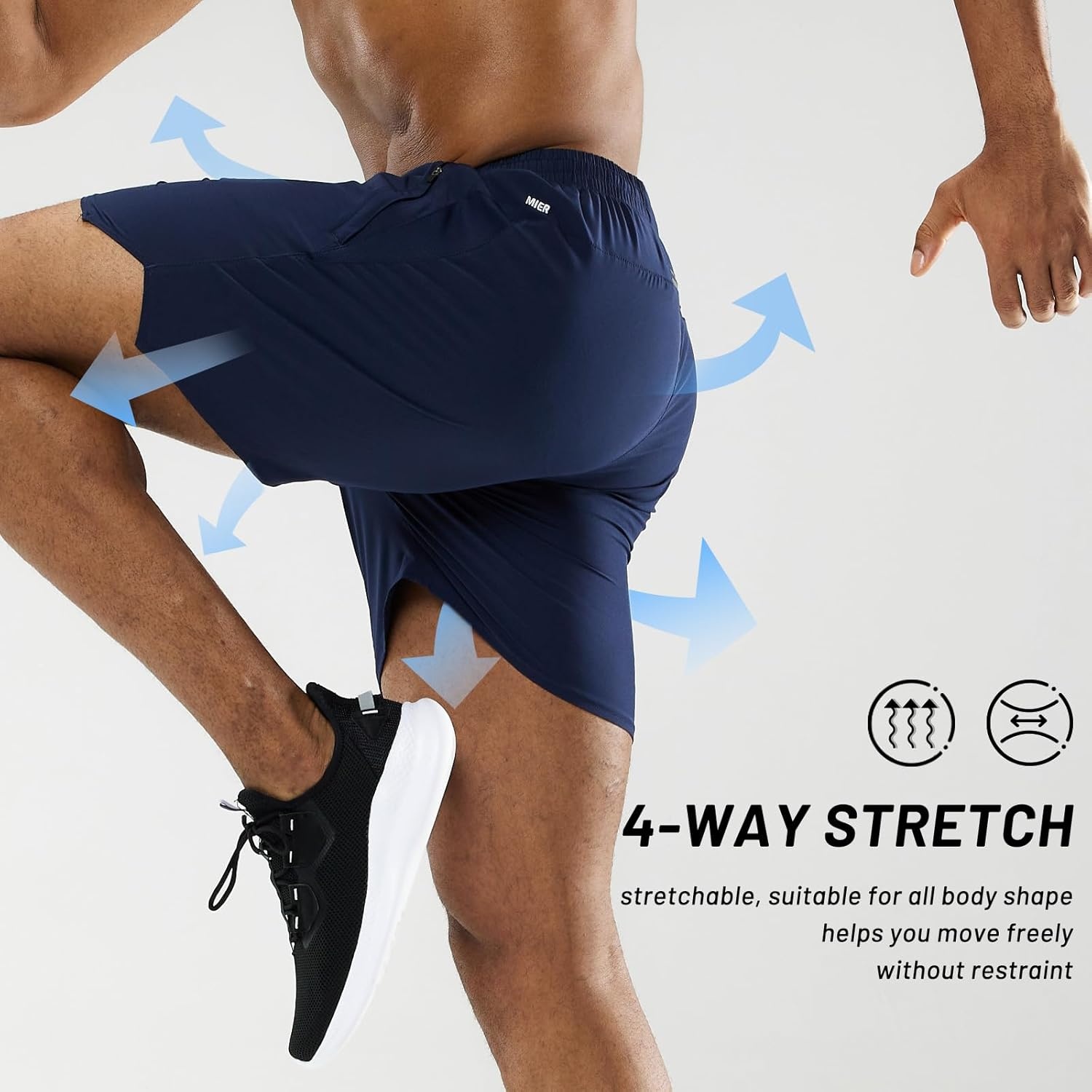 image:imageMIER Mens Workout Running Shorts Quick Dry Active 5 Inches Shorts with Pockets Lightweight BreathableNavy With Zipper
