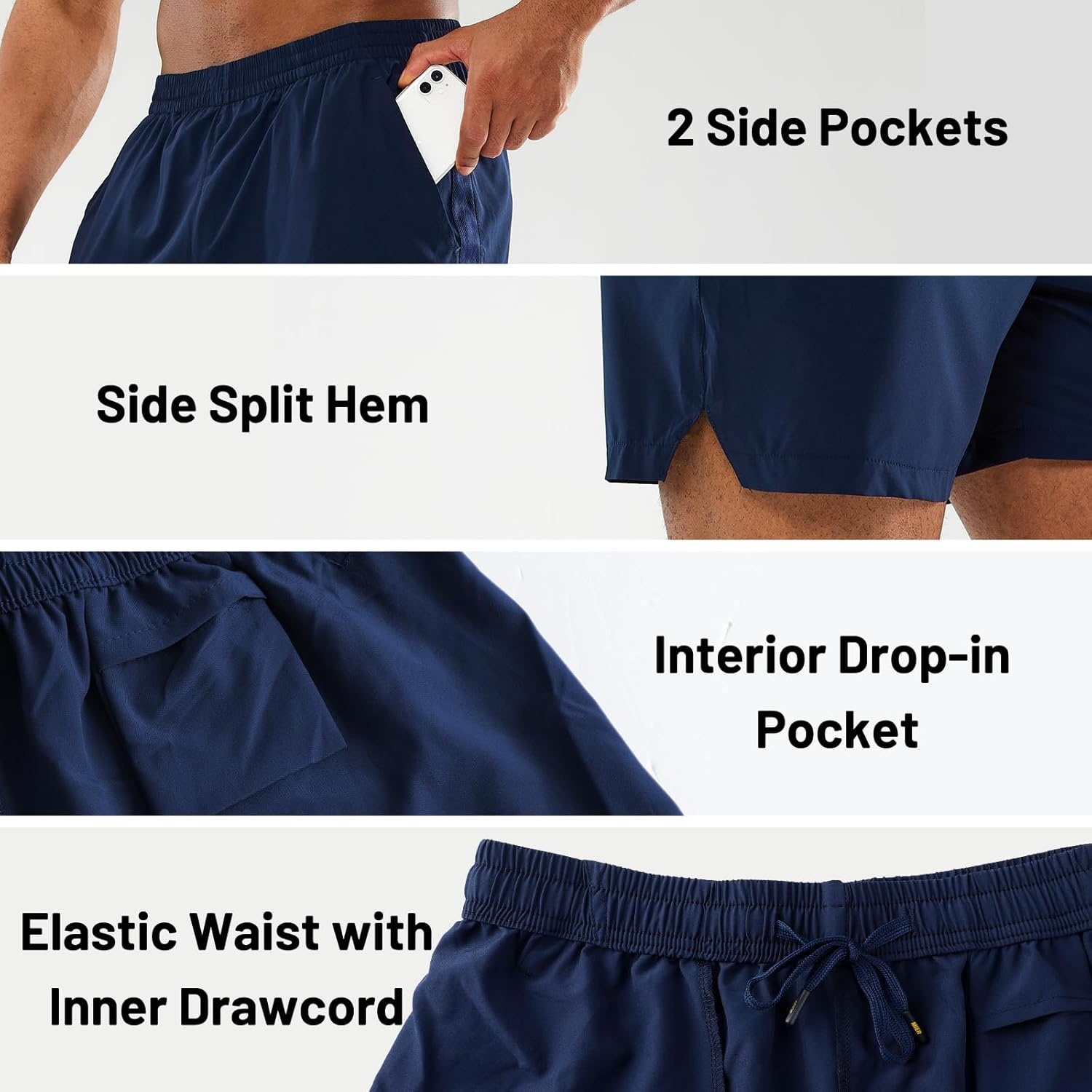 image:imageMIER Mens Workout Running Shorts Quick Dry Active 5 Inches Shorts with Pockets Lightweight BreathableNavy Without Zipper