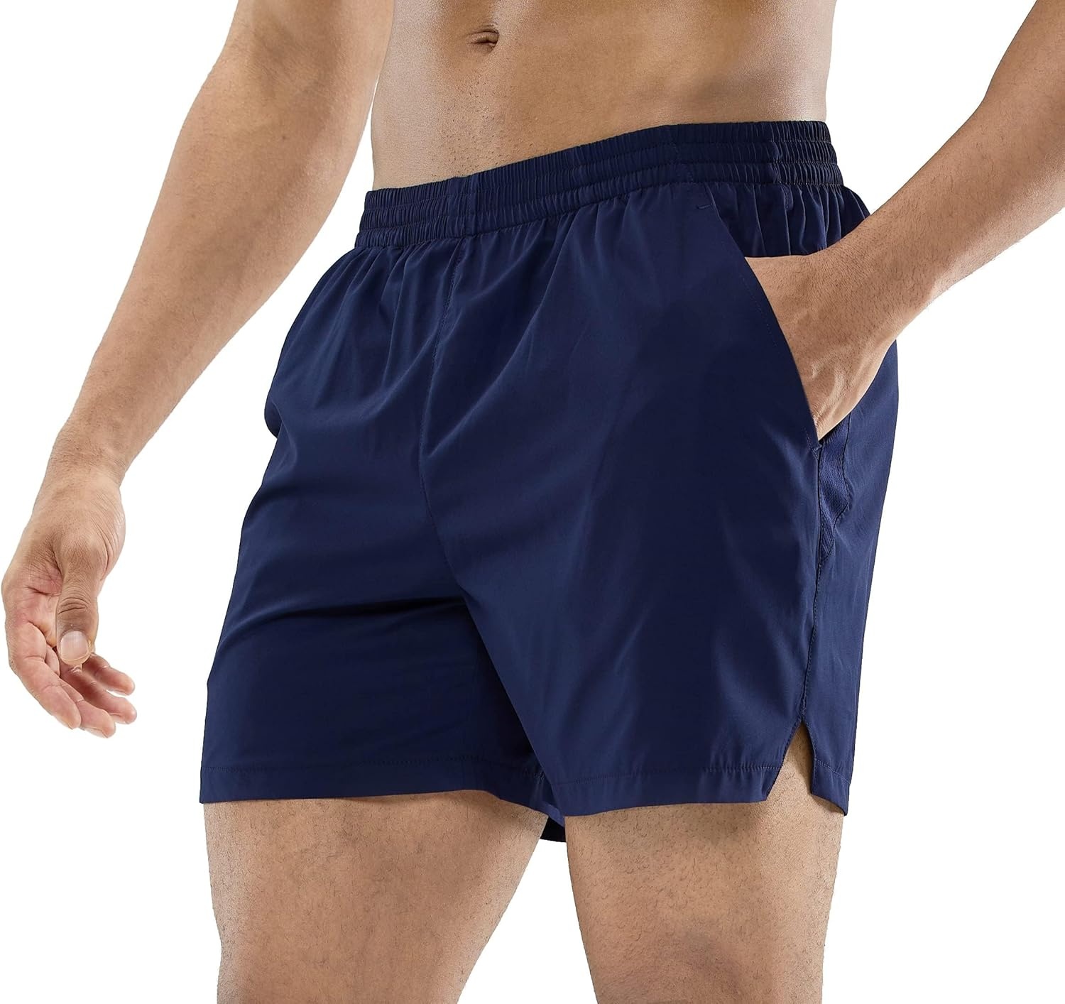 image:imageMIER Mens Workout Running Shorts Quick Dry Active 5 Inches Shorts with Pockets Lightweight BreathableNavy Without Zipper
