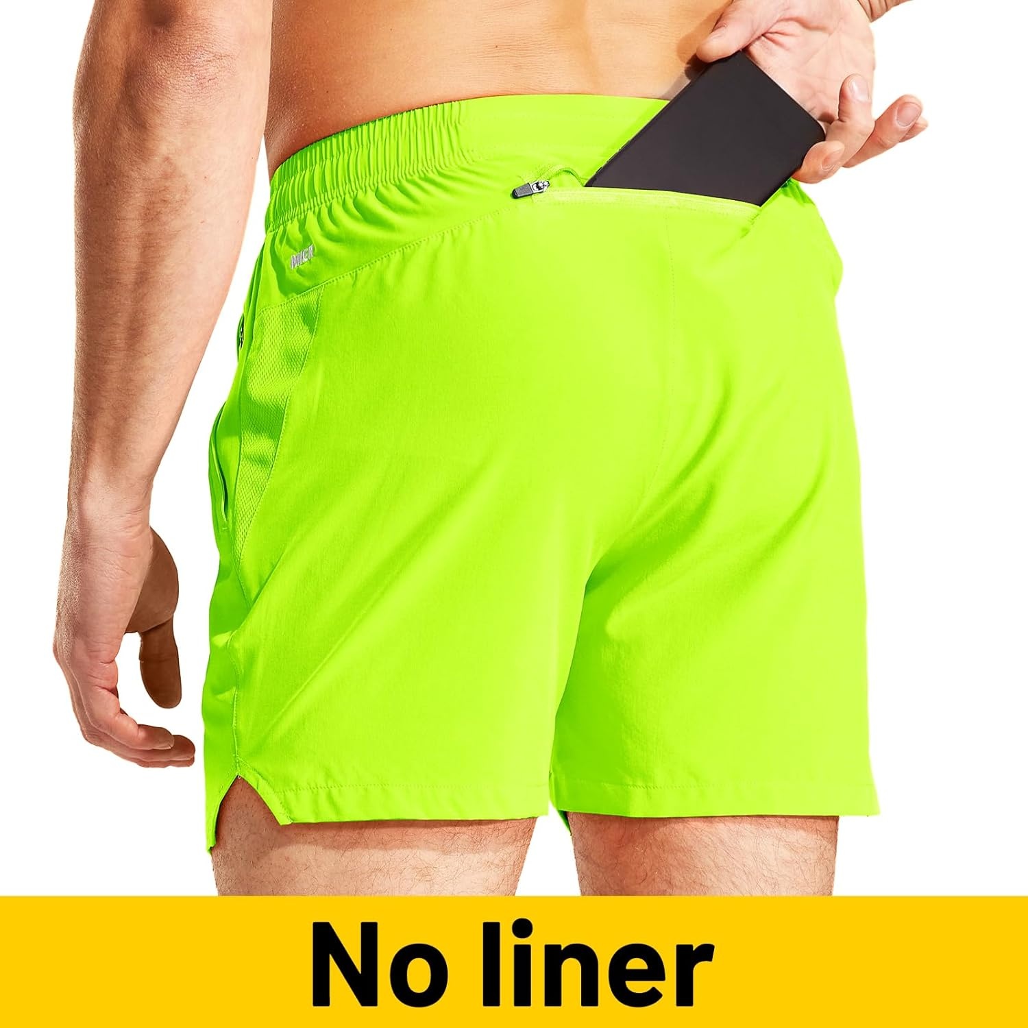 image:imageMIER Mens Workout Running Shorts Quick Dry Active 5 Inches Shorts with Pockets Lightweight BreathableNeon Green With Zipper