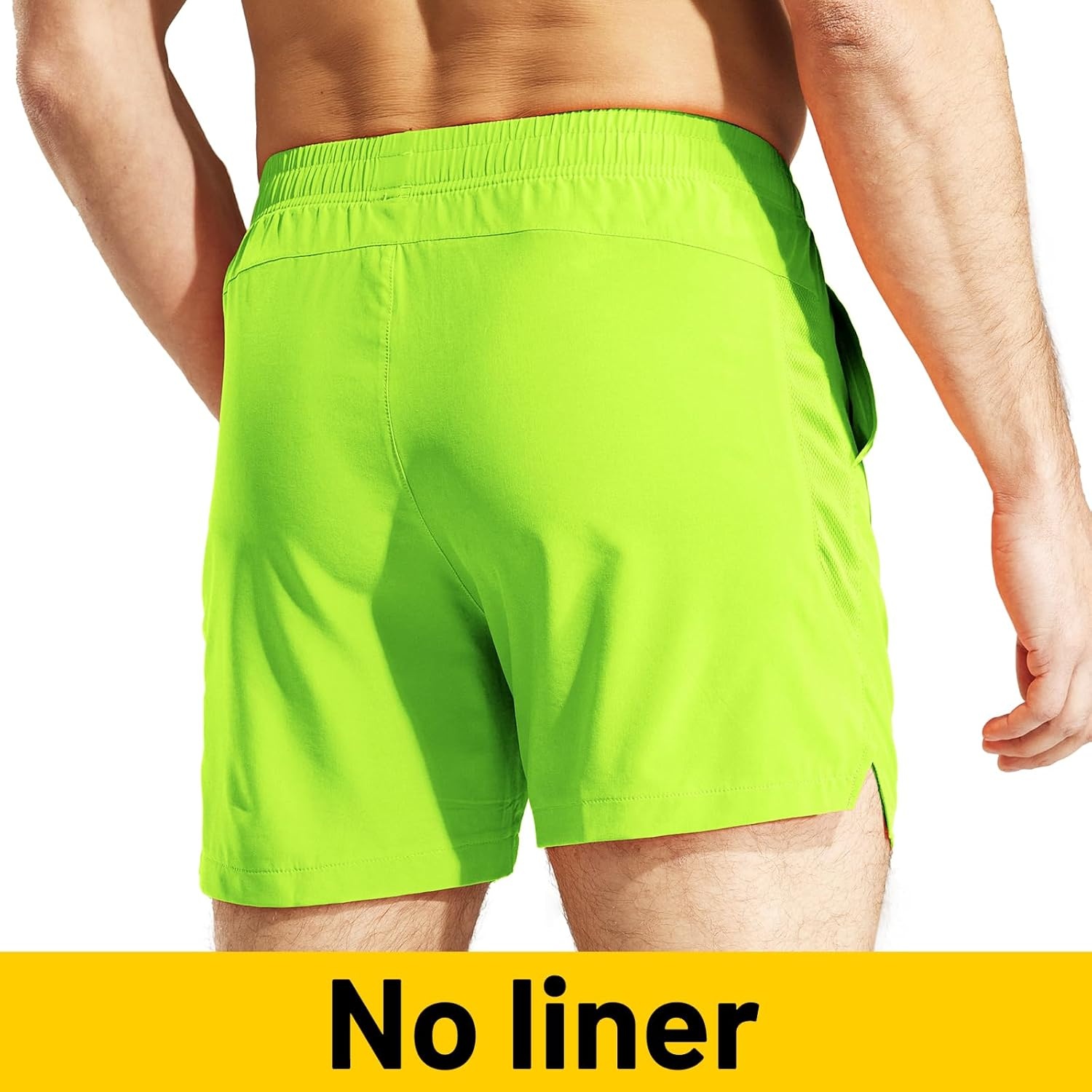image:imageMIER Mens Workout Running Shorts Quick Dry Active 5 Inches Shorts with Pockets Lightweight BreathableNeon Green Without Zipper