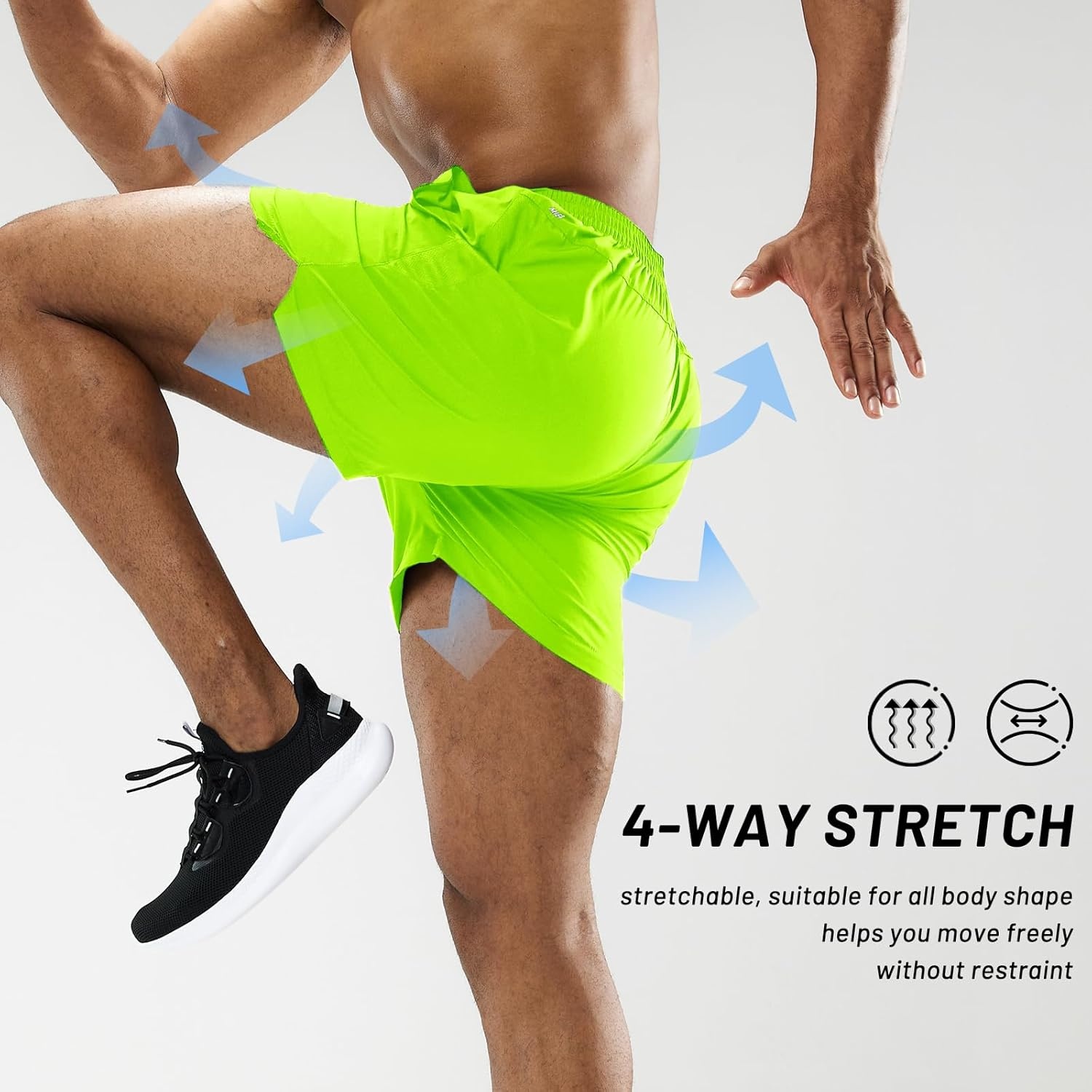 image:imageMIER Mens Workout Running Shorts Quick Dry Active 5 Inches Shorts with Pockets Lightweight BreathableNeon Green Without Zipper