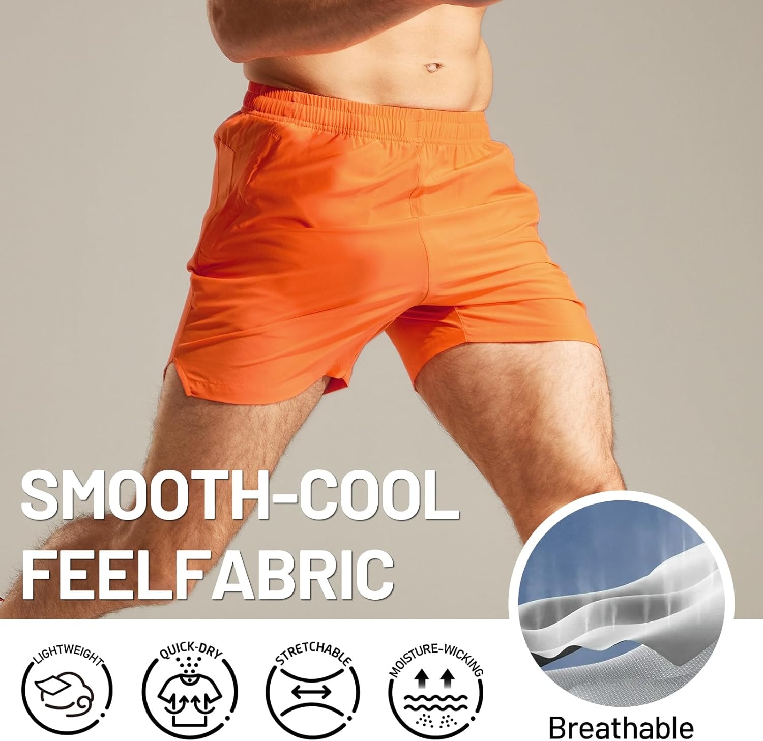image:imageMIER Mens Workout Running Shorts Quick Dry Active 5 Inches Shorts with Pockets Lightweight BreathableOrange With Zipper