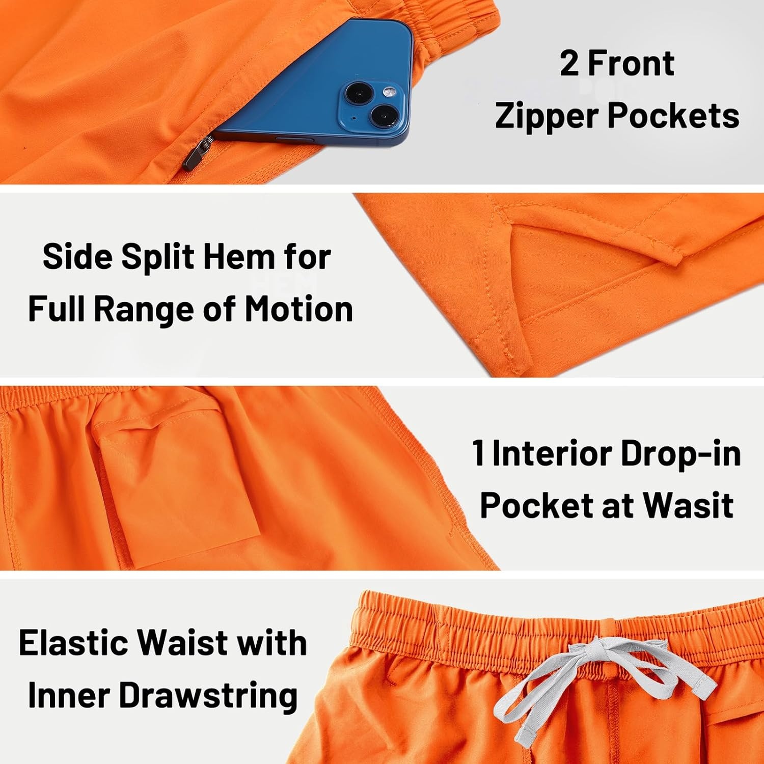 image:imageMIER Mens Workout Running Shorts Quick Dry Active 5 Inches Shorts with Pockets Lightweight BreathableOrange With Zipper