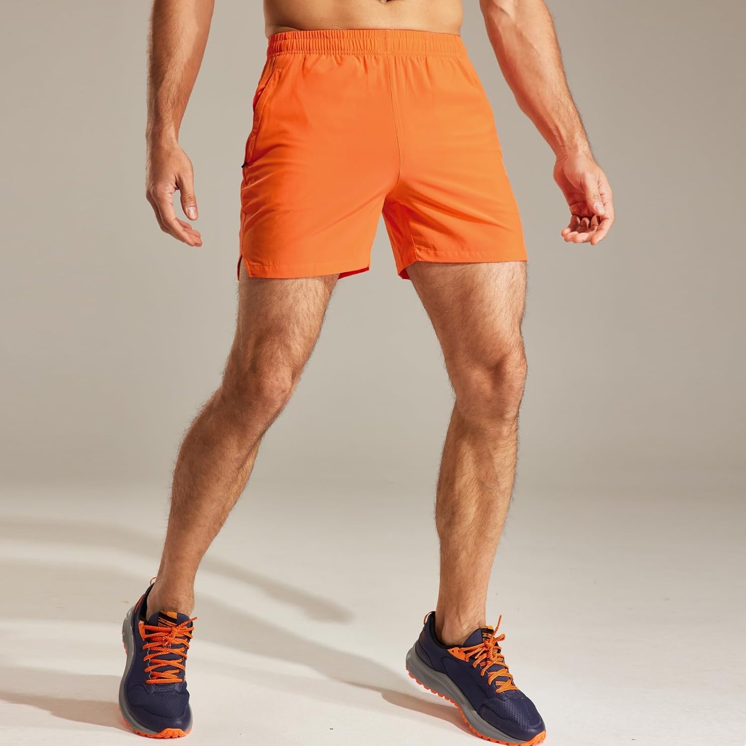 image:imageMIER Mens Workout Running Shorts Quick Dry Active 5 Inches Shorts with Pockets Lightweight BreathableOrange With Zipper