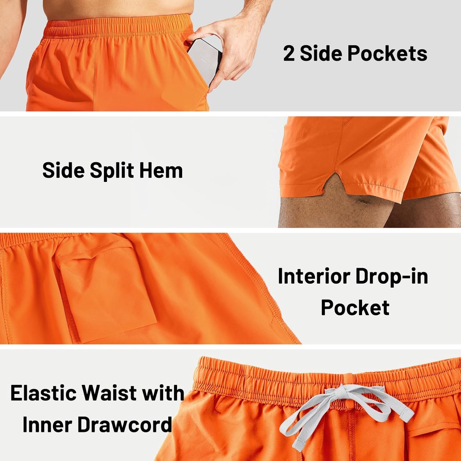 image:imageMIER Mens Workout Running Shorts Quick Dry Active 5 Inches Shorts with Pockets Lightweight BreathableOrange Without Zipper