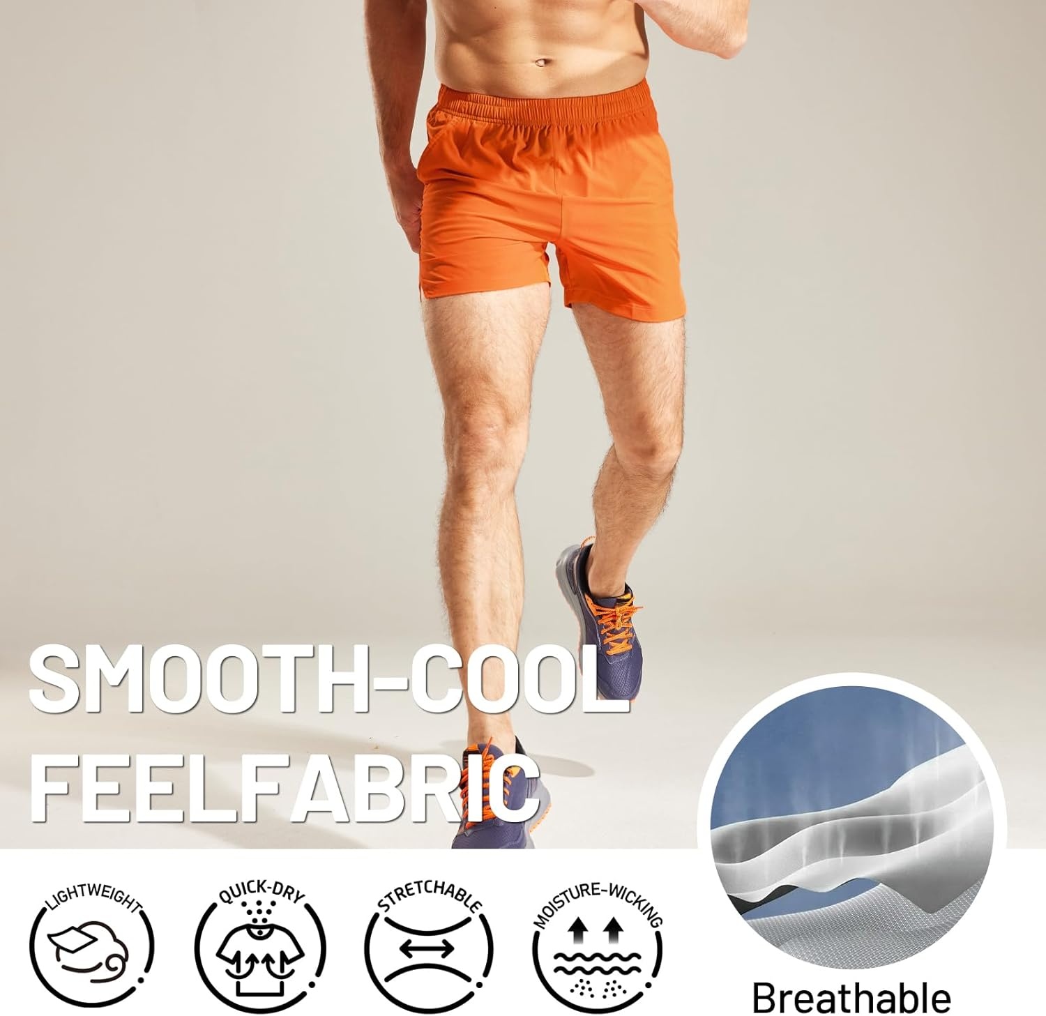 image:imageMIER Mens Workout Running Shorts Quick Dry Active 5 Inches Shorts with Pockets Lightweight BreathableOrange Without Zipper