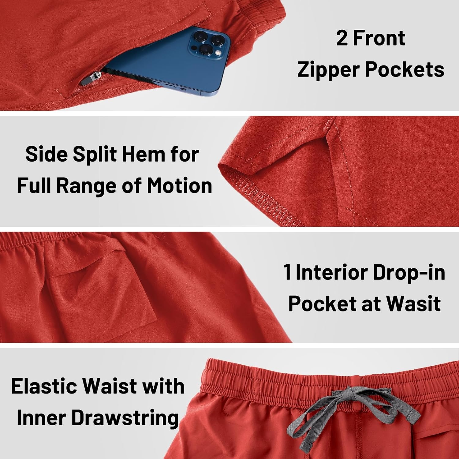 image:imageMIER Mens Workout Running Shorts Quick Dry Active 5 Inches Shorts with Pockets Lightweight BreathableRed With Zipper