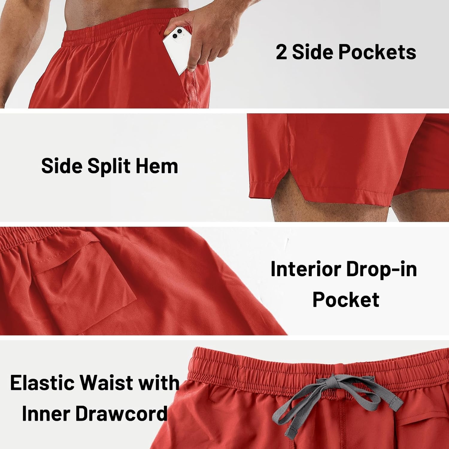 image:imageMIER Mens Workout Running Shorts Quick Dry Active 5 Inches Shorts with Pockets Lightweight BreathableRed Without Zipper