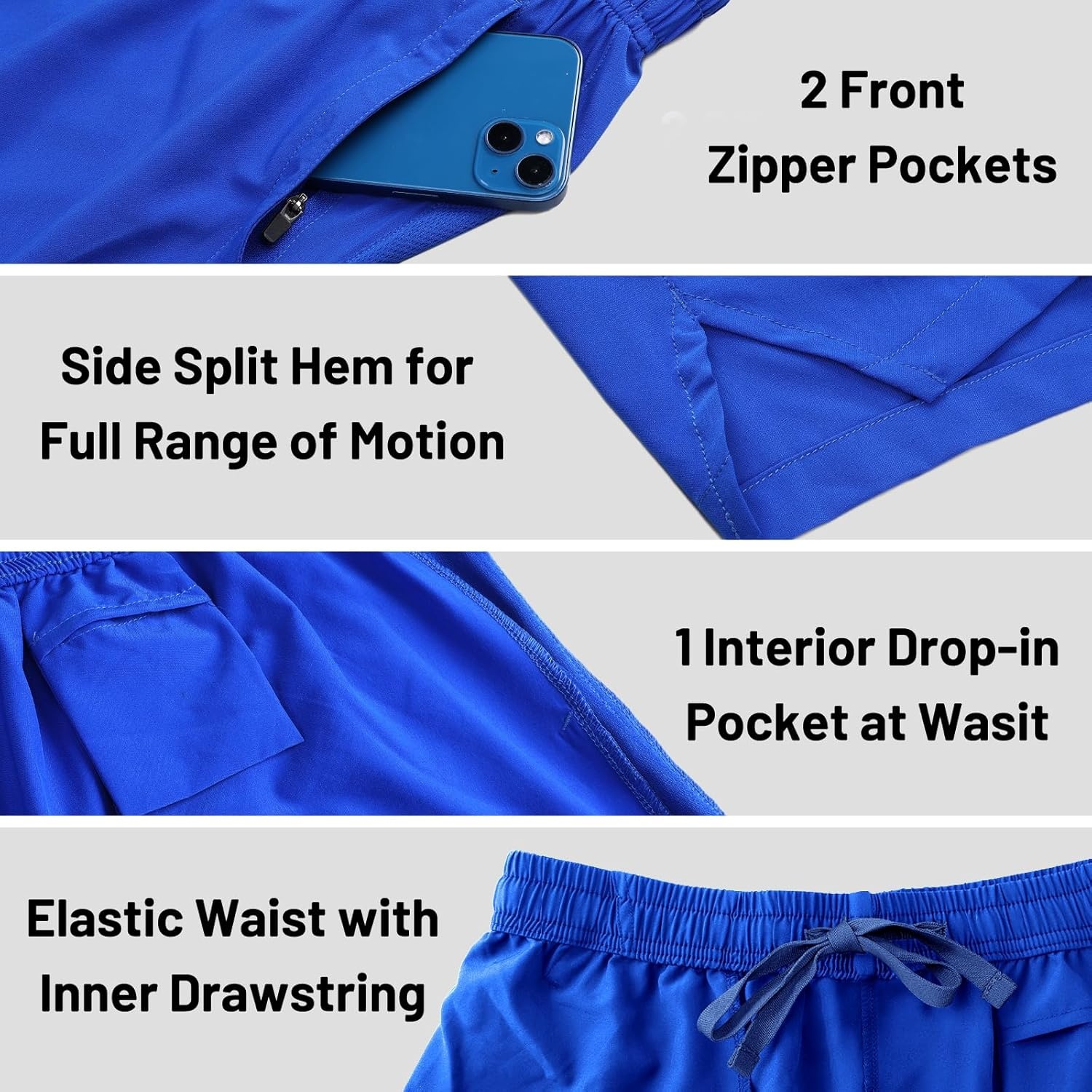 image:imageMIER Mens Workout Running Shorts Quick Dry Active 5 Inches Shorts with Pockets Lightweight BreathableRoyal Blue With Zipper