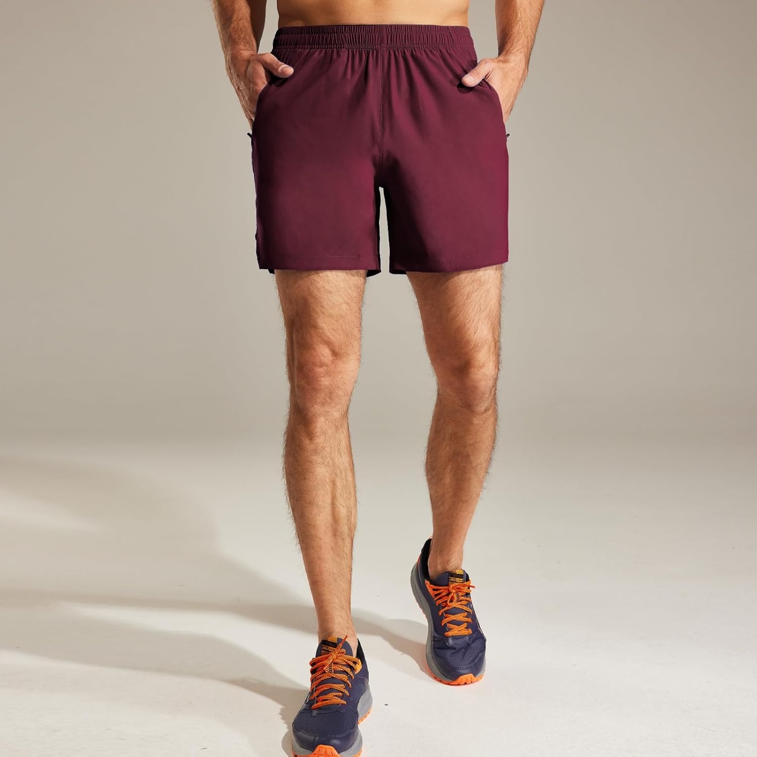 image:imageMIER Mens Workout Running Shorts Quick Dry Active 5 Inches Shorts with Pockets Lightweight BreathableWine With Zipper