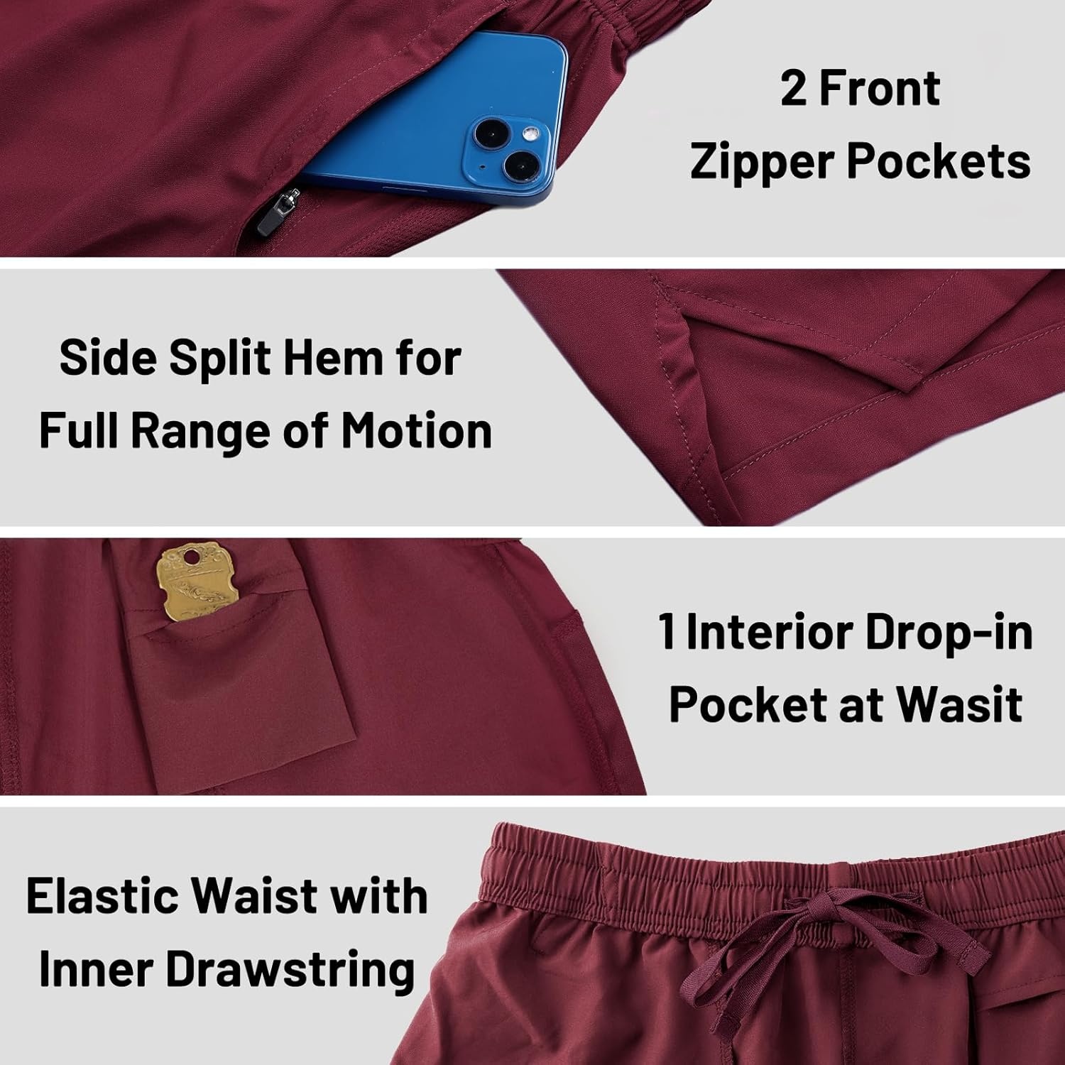 image:imageMIER Mens Workout Running Shorts Quick Dry Active 5 Inches Shorts with Pockets Lightweight BreathableWine With Zipper