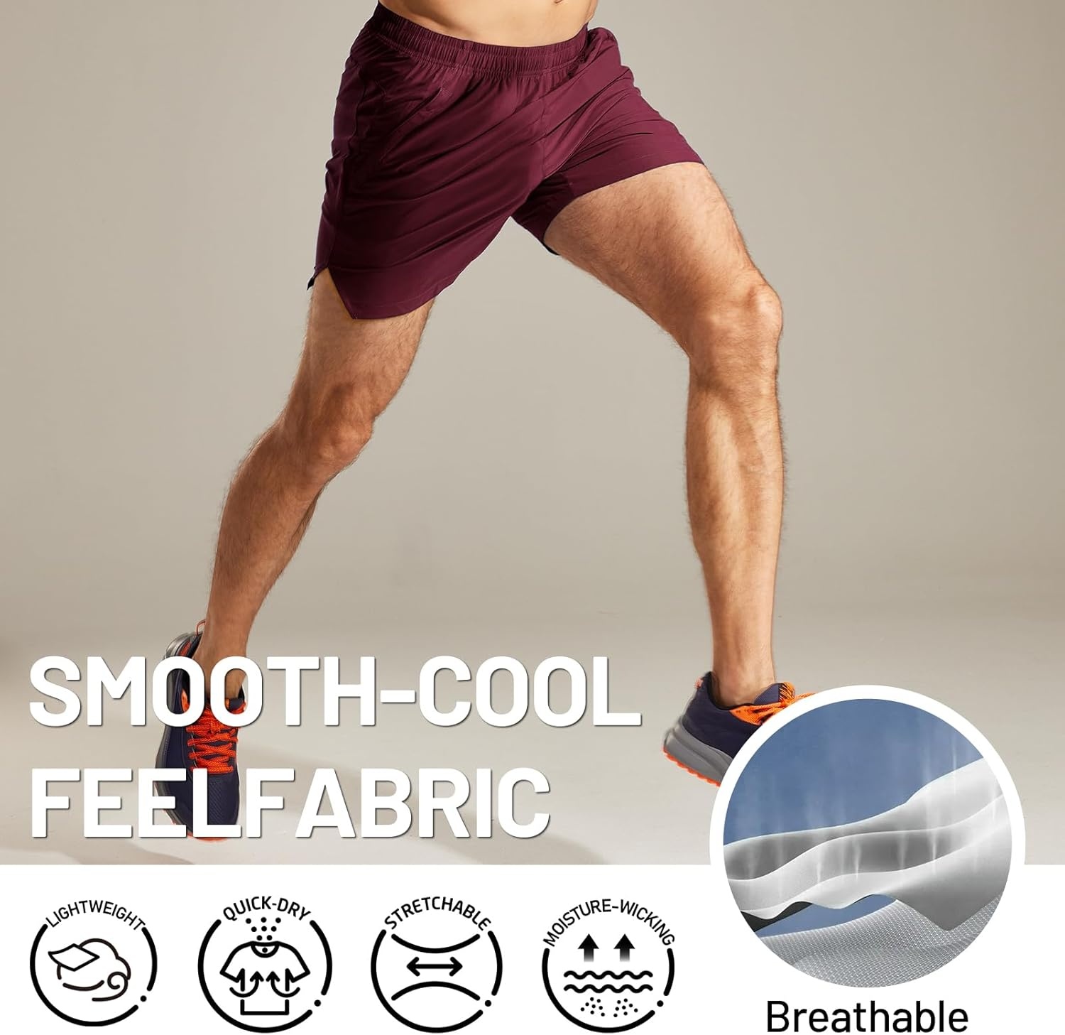 image:imageMIER Mens Workout Running Shorts Quick Dry Active 5 Inches Shorts with Pockets Lightweight BreathableWine With Zipper