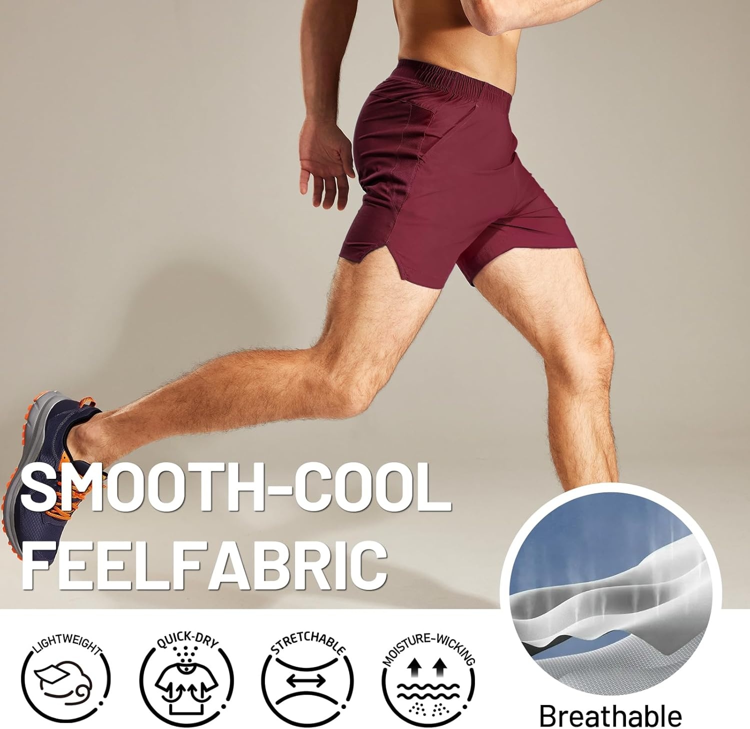 image:imageMIER Mens Workout Running Shorts Quick Dry Active 5 Inches Shorts with Pockets Lightweight BreathableWine Without Zipper