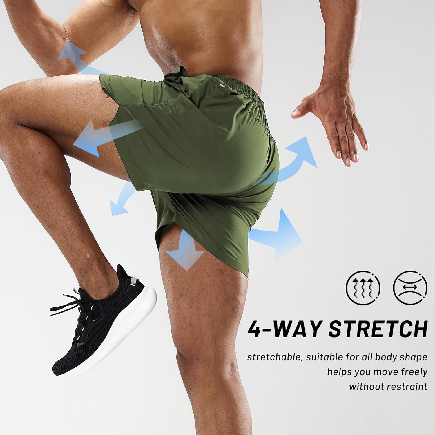 image:imageMIER Mens Workout Running Shorts Quick Dry Active 5 Inches Shorts with Pockets Lightweight BreathableY Black Army Green Without Zipper