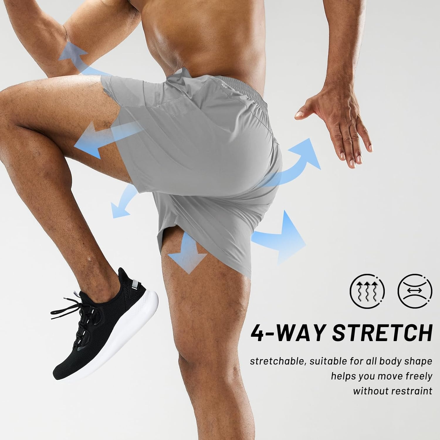 image:imageMIER Mens Workout Running Shorts Quick Dry Active 5 Inches Shorts with Pockets Lightweight BreathableY Black Light Grey Without Zipper