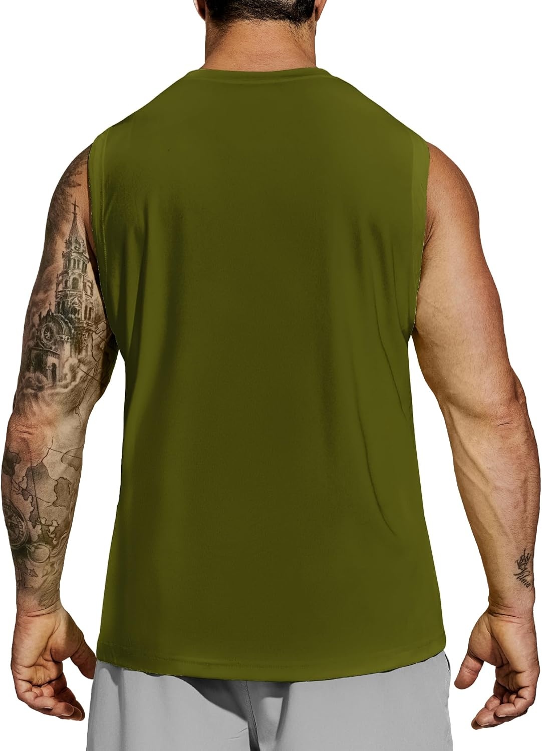 image:imageMIER Mens Workout Tank Tops Quick Dry Sleeveless UPF 50 Muscle Tee Shirts for Athletic Gym Running Swim Beach TrainingArmy Green