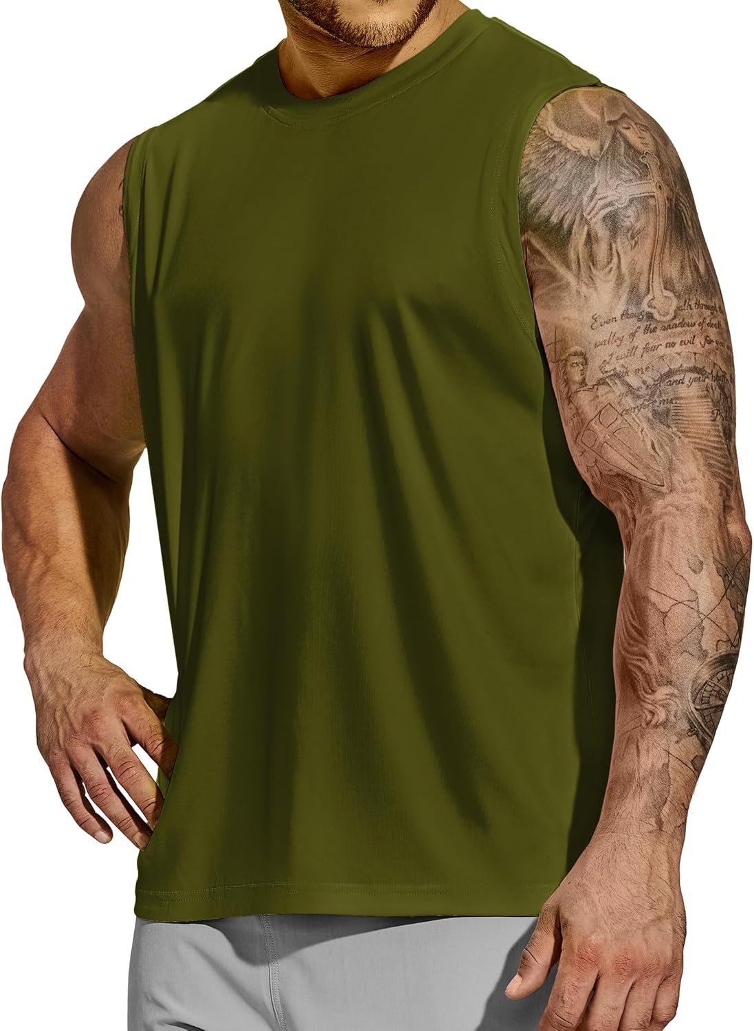image:imageMIER Mens Workout Tank Tops Quick Dry Sleeveless UPF 50 Muscle Tee Shirts for Athletic Gym Running Swim Beach TrainingArmy Green