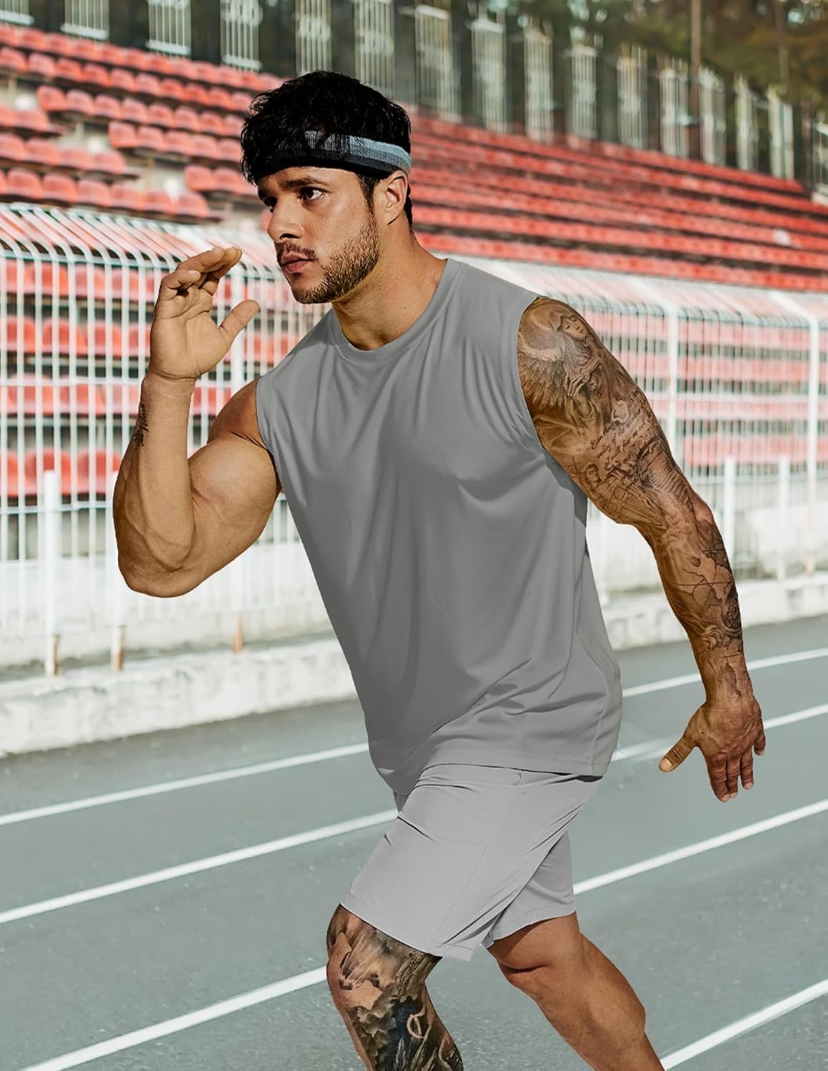 image:imageMIER Mens Workout Tank Tops Quick Dry Sleeveless UPF 50 Muscle Tee Shirts for Athletic Gym Running Swim Beach TrainingGrey