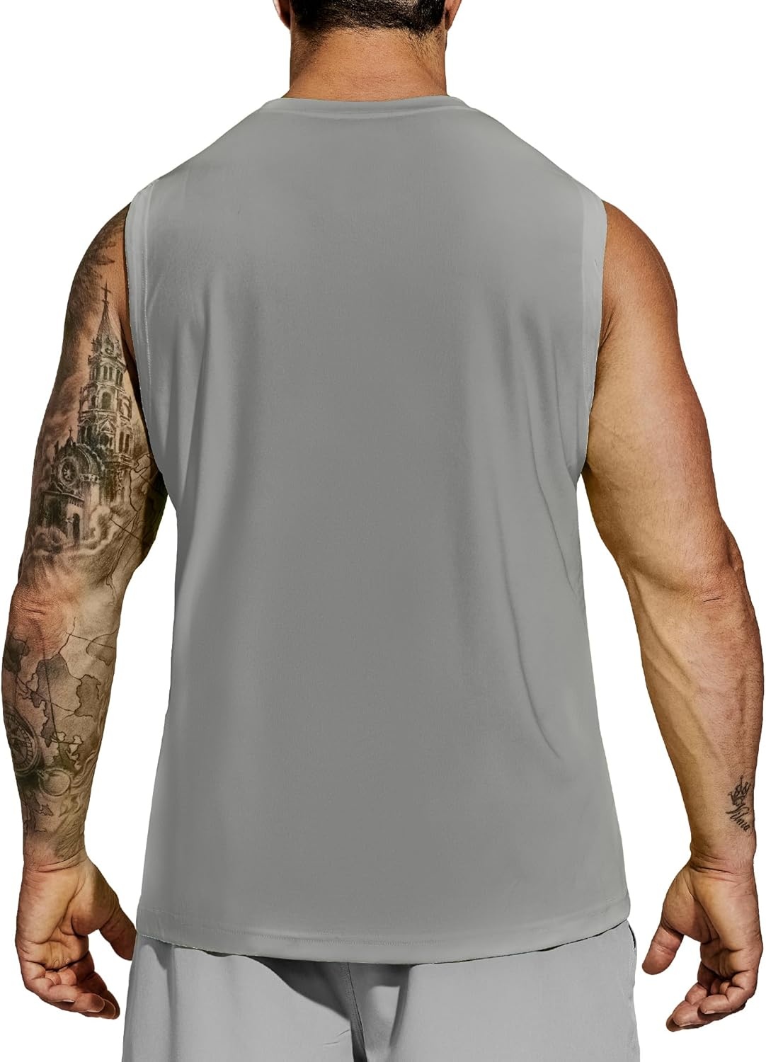 image:imageMIER Mens Workout Tank Tops Quick Dry Sleeveless UPF 50 Muscle Tee Shirts for Athletic Gym Running Swim Beach TrainingGrey