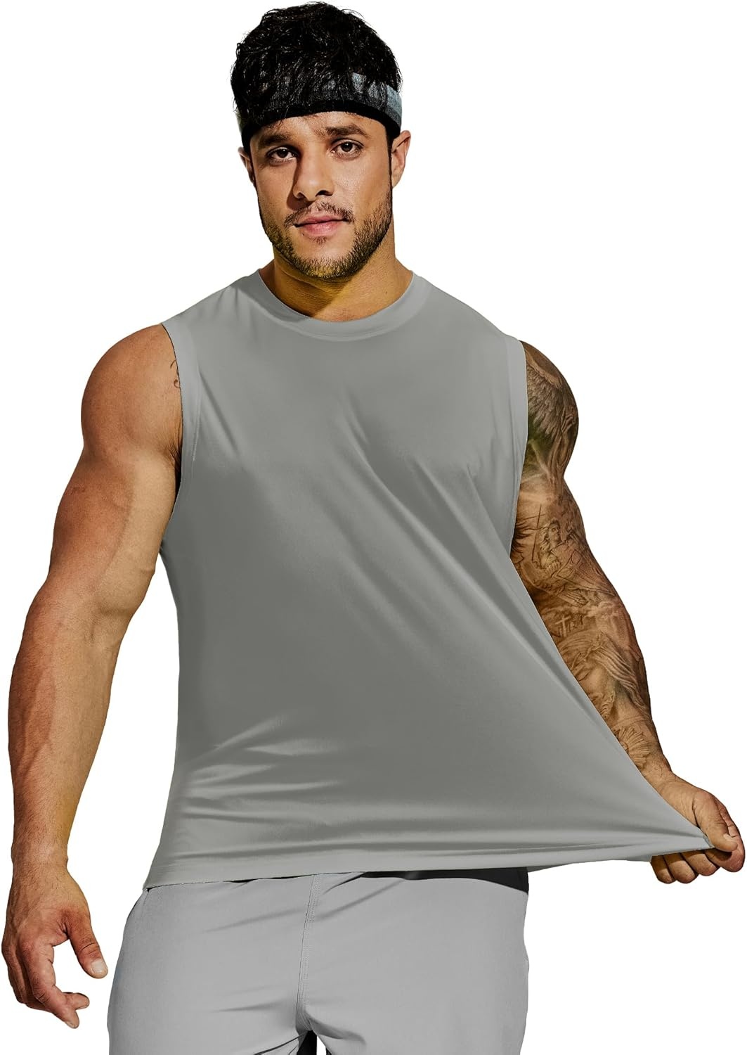 image:imageMIER Mens Workout Tank Tops Quick Dry Sleeveless UPF 50 Muscle Tee Shirts for Athletic Gym Running Swim Beach TrainingGrey
