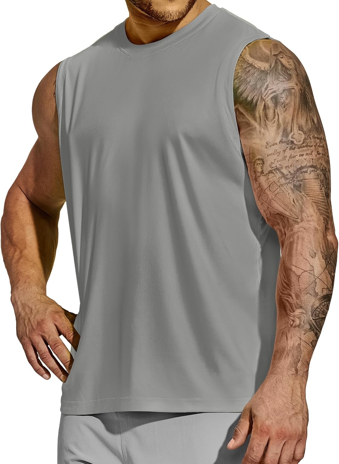 image:imageMIER Mens Workout Tank Tops Quick Dry Sleeveless UPF 50 Muscle Tee Shirts for Athletic Gym Running Swim Beach TrainingGrey