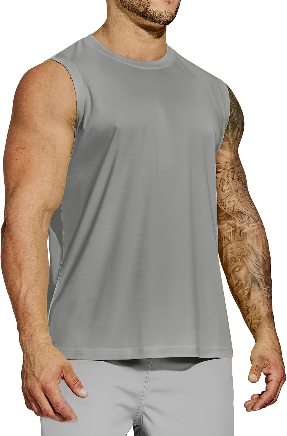 image:imageMIER Mens Workout Tank Tops Quick Dry Sleeveless UPF 50 Muscle Tee Shirts for Athletic Gym Running Swim Beach TrainingGrey