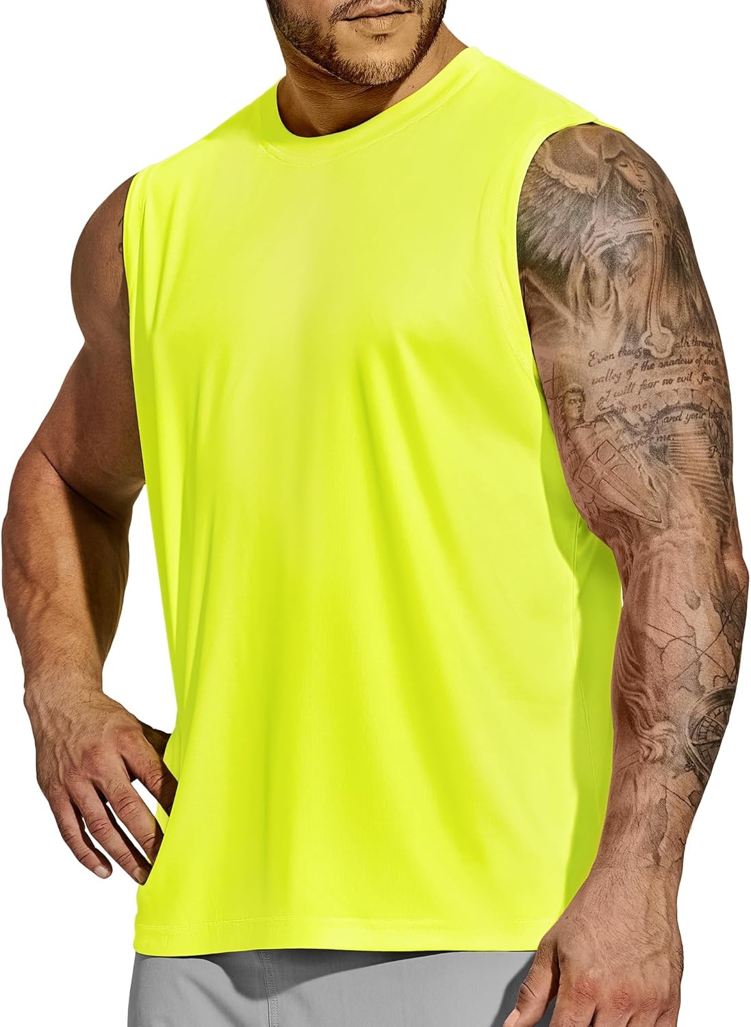 image:imageMIER Mens Workout Tank Tops Quick Dry Sleeveless UPF 50 Muscle Tee Shirts for Athletic Gym Running Swim Beach TrainingLemon Green