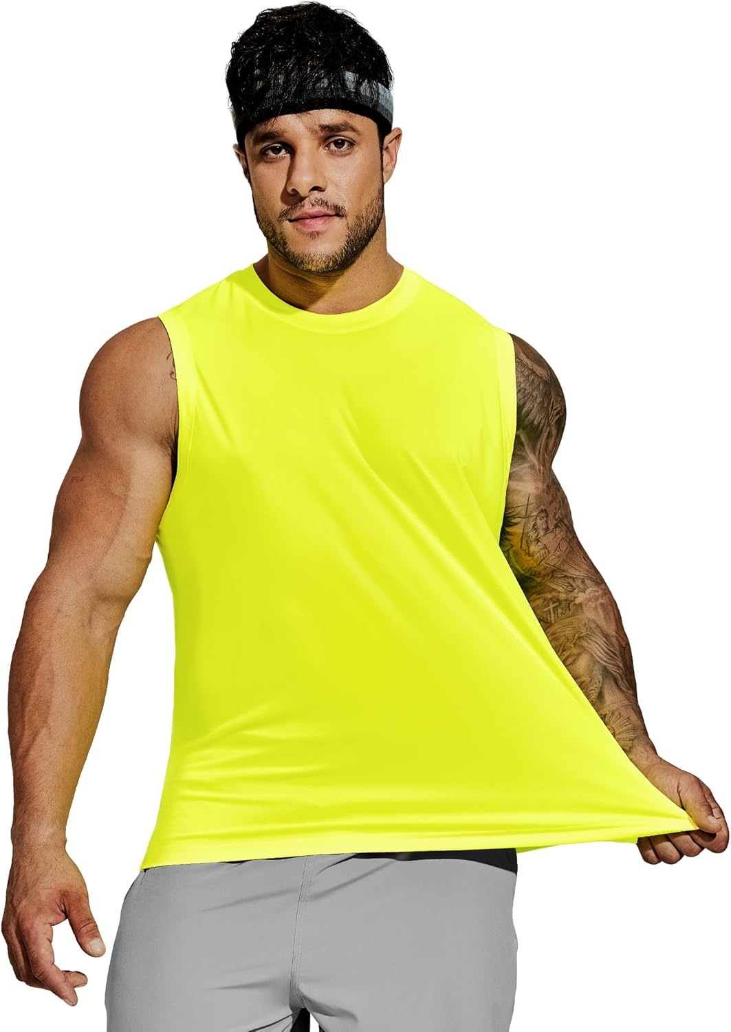 image:imageMIER Mens Workout Tank Tops Quick Dry Sleeveless UPF 50 Muscle Tee Shirts for Athletic Gym Running Swim Beach TrainingLemon Green