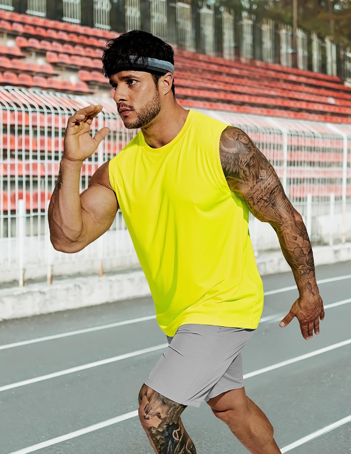 image:imageMIER Mens Workout Tank Tops Quick Dry Sleeveless UPF 50 Muscle Tee Shirts for Athletic Gym Running Swim Beach TrainingLemon Green