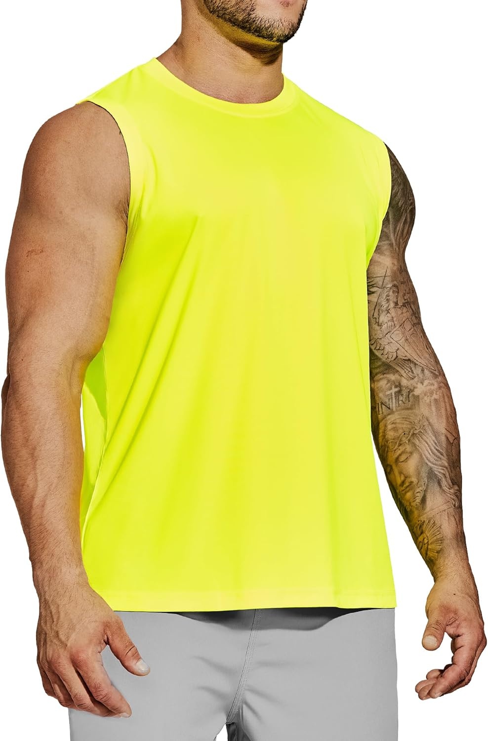 image:imageMIER Mens Workout Tank Tops Quick Dry Sleeveless UPF 50 Muscle Tee Shirts for Athletic Gym Running Swim Beach TrainingLemon Green