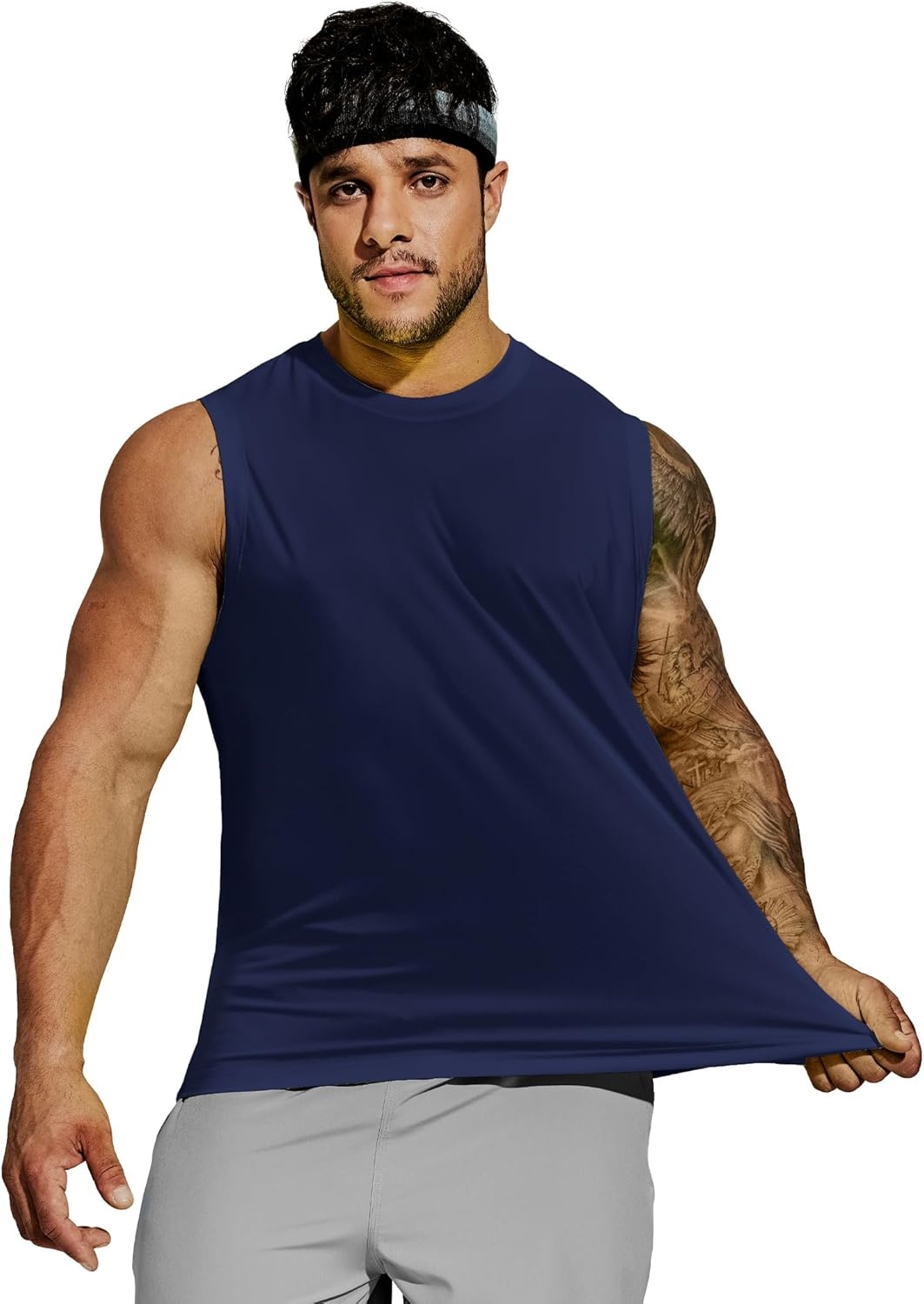 image:imageMIER Mens Workout Tank Tops Quick Dry Sleeveless UPF 50 Muscle Tee Shirts for Athletic Gym Running Swim Beach TrainingNavy