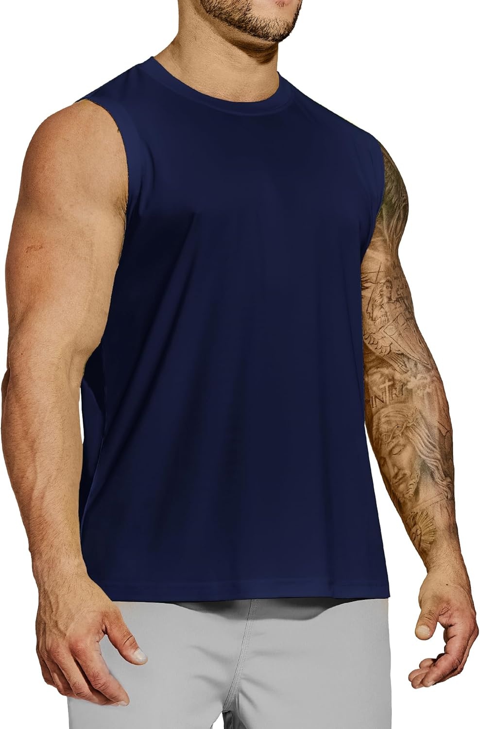 image:imageMIER Mens Workout Tank Tops Quick Dry Sleeveless UPF 50 Muscle Tee Shirts for Athletic Gym Running Swim Beach TrainingNavy