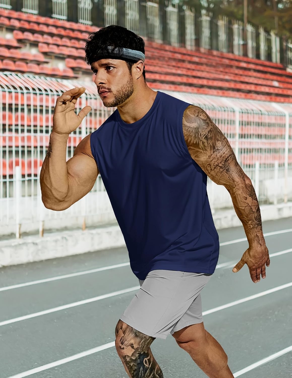 image:imageMIER Mens Workout Tank Tops Quick Dry Sleeveless UPF 50 Muscle Tee Shirts for Athletic Gym Running Swim Beach TrainingNavy